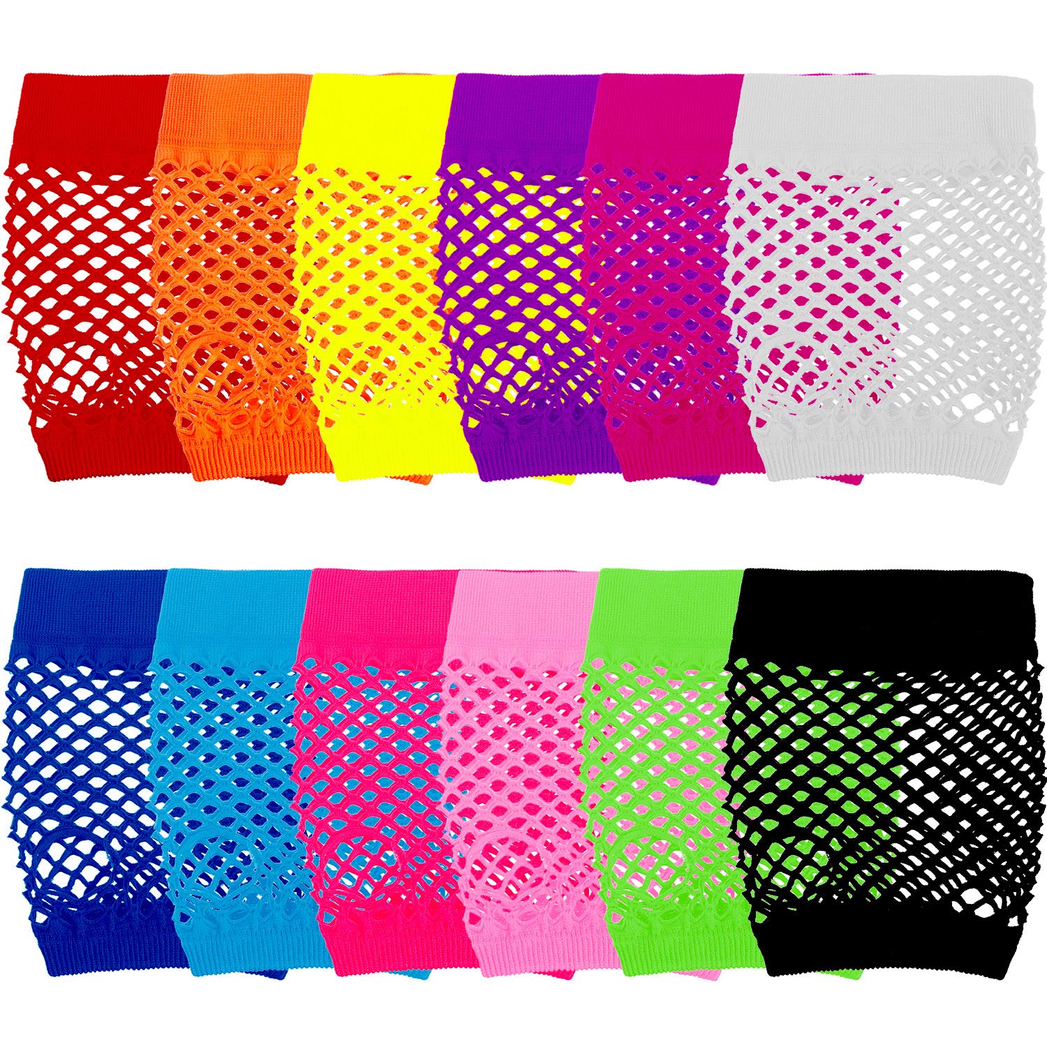 Women'S Accessories In The 80S - 24 Pairs Fingerless Fishnet Neon Gloves