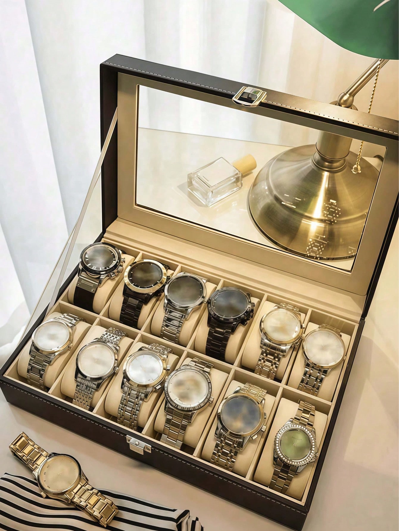 Leather Watch Box with Lock, L - Women Accessories Gift Box ulasan dan harga