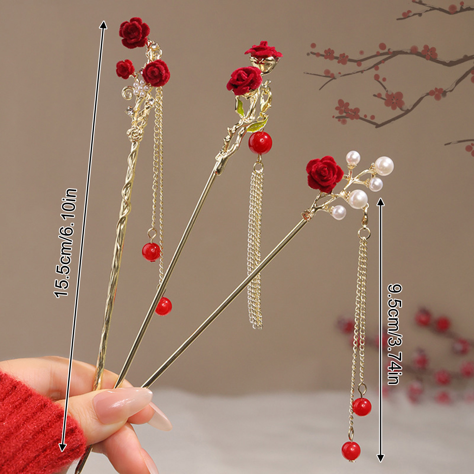 Chinese Style Rose Flower Hair - Women Accessories For Hand ulasan dan harga